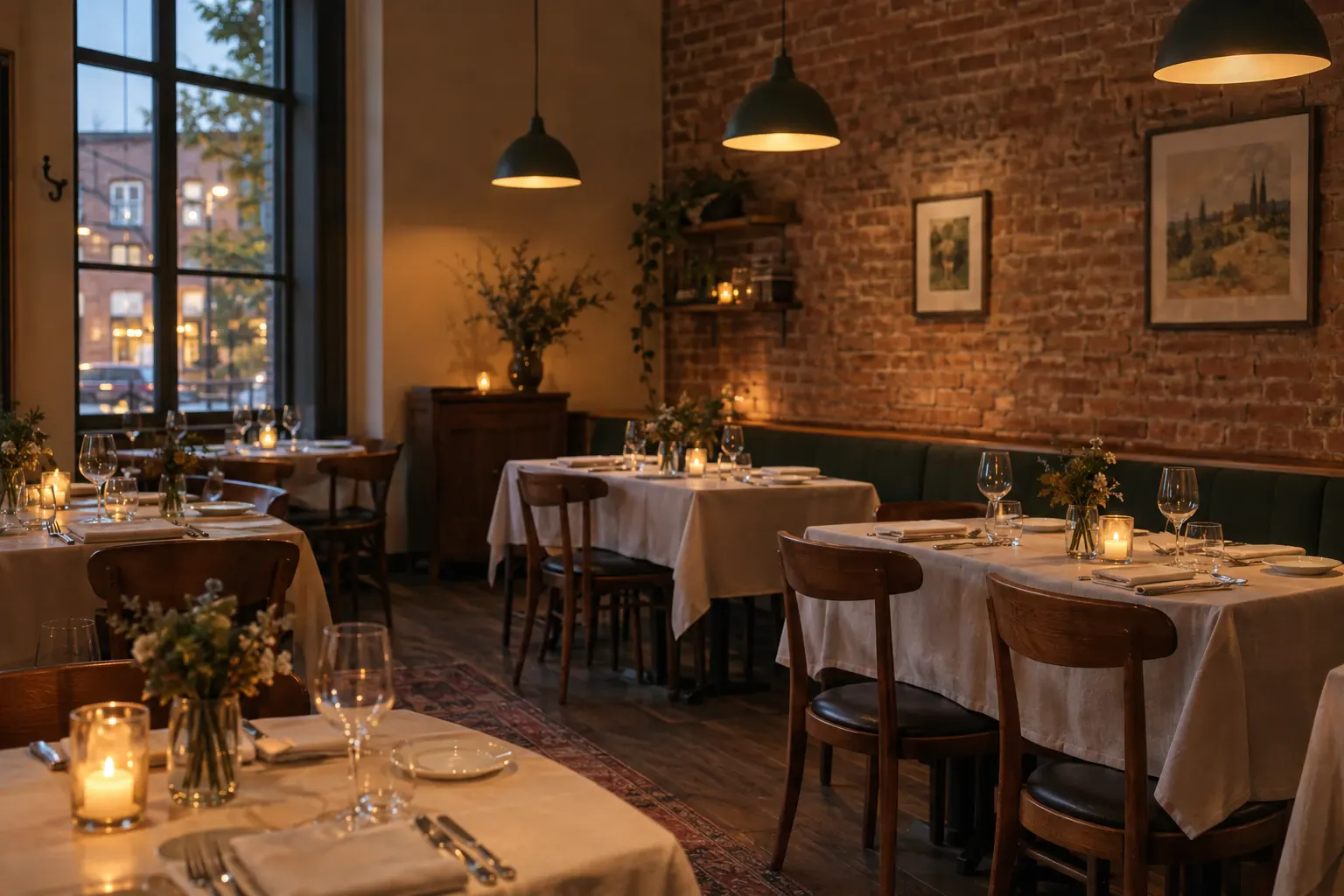 A candlelit restaurant dining room