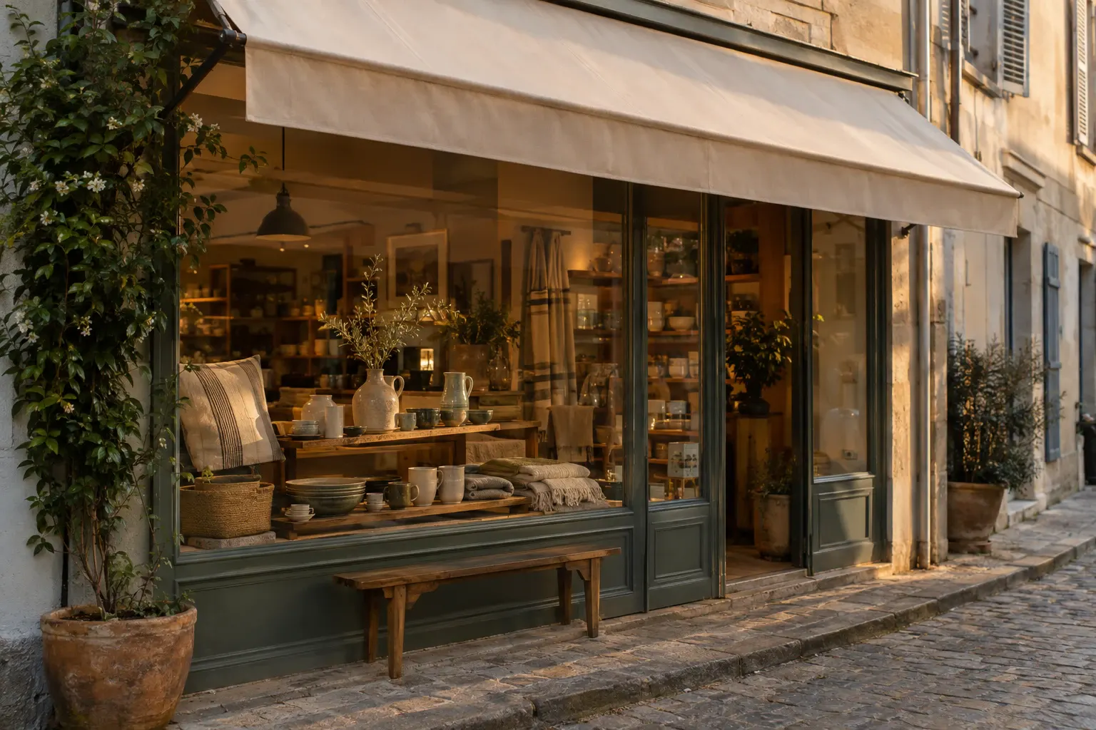 A small shopfront on a cobbled street