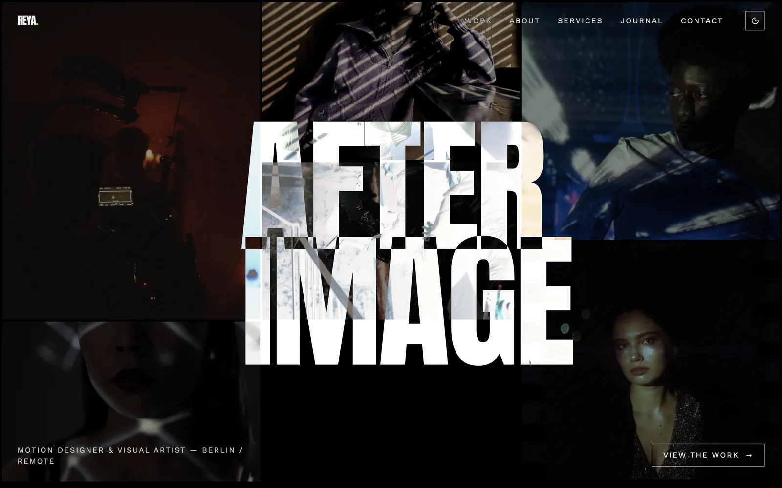 Afterimage, a motion designer portfolio template built with Swarmz