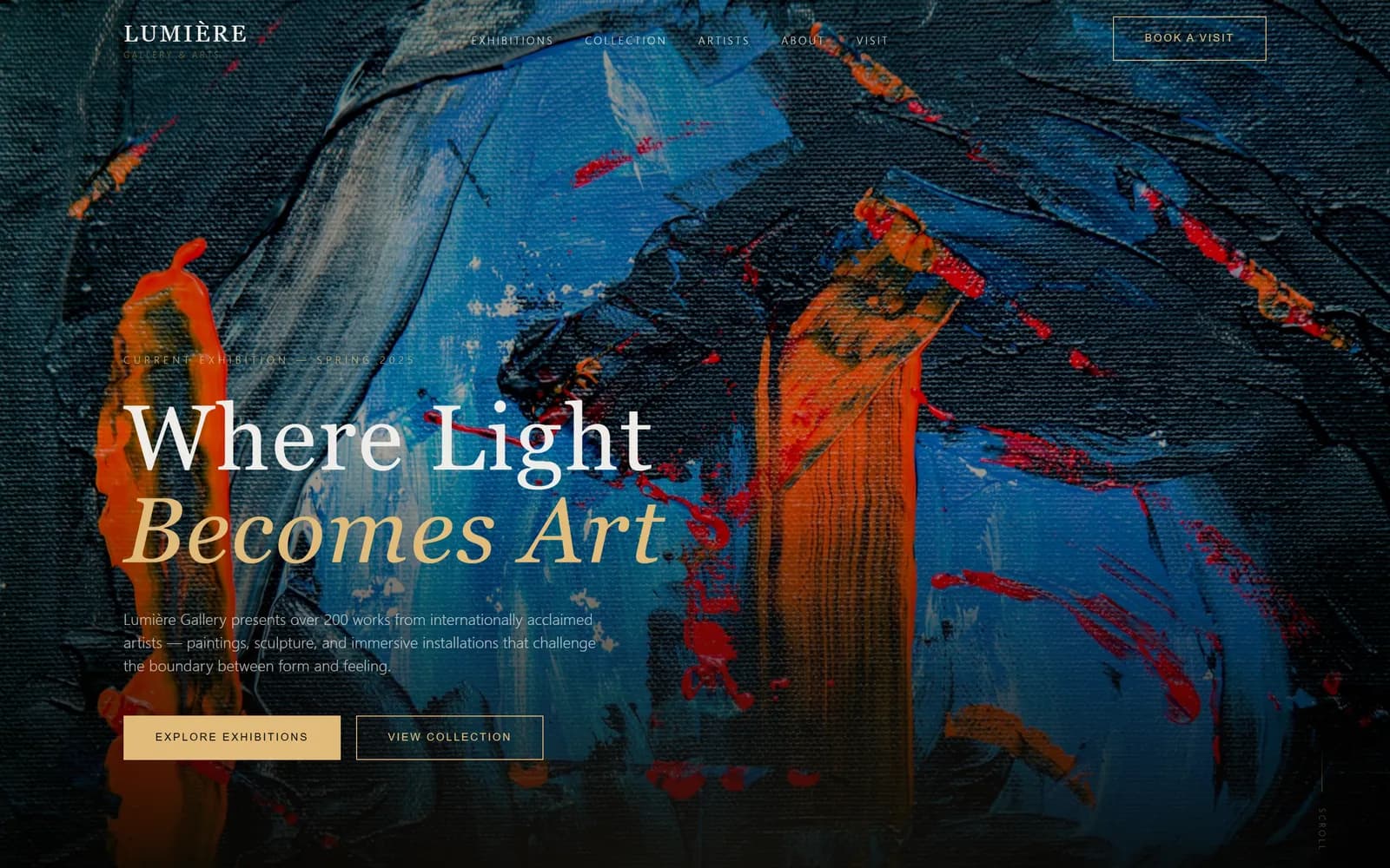 Lumière, a art gallery template built with Swarmz