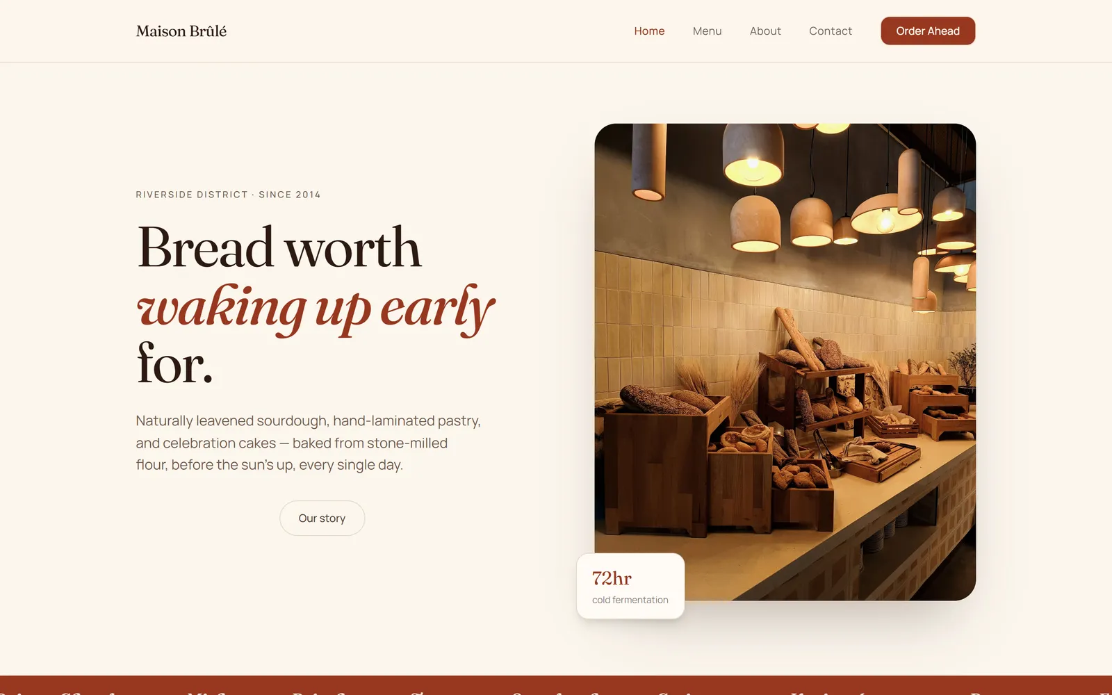 Maison Brûlé, a bakery with order-ahead template built with Swarmz