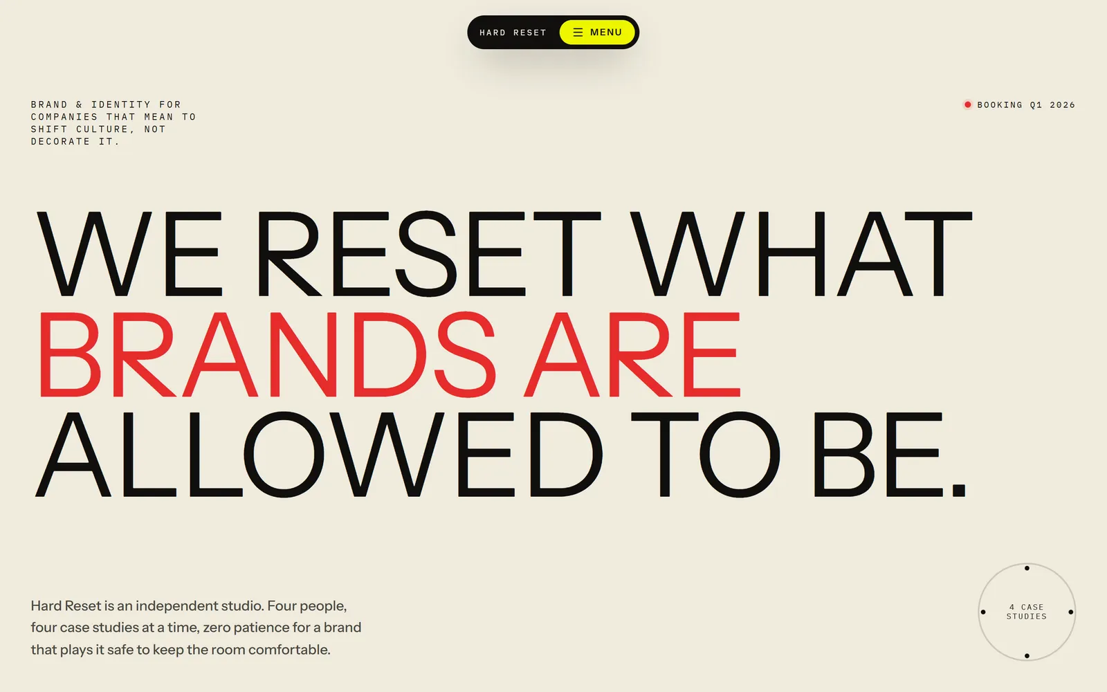 Hard Reset, a brand studio template built with Swarmz