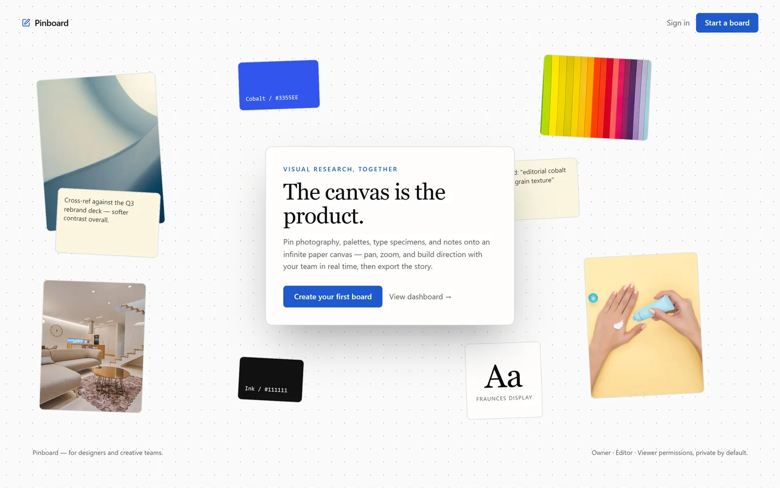 Pinboard, a collaborative moodboards template built with Swarmz