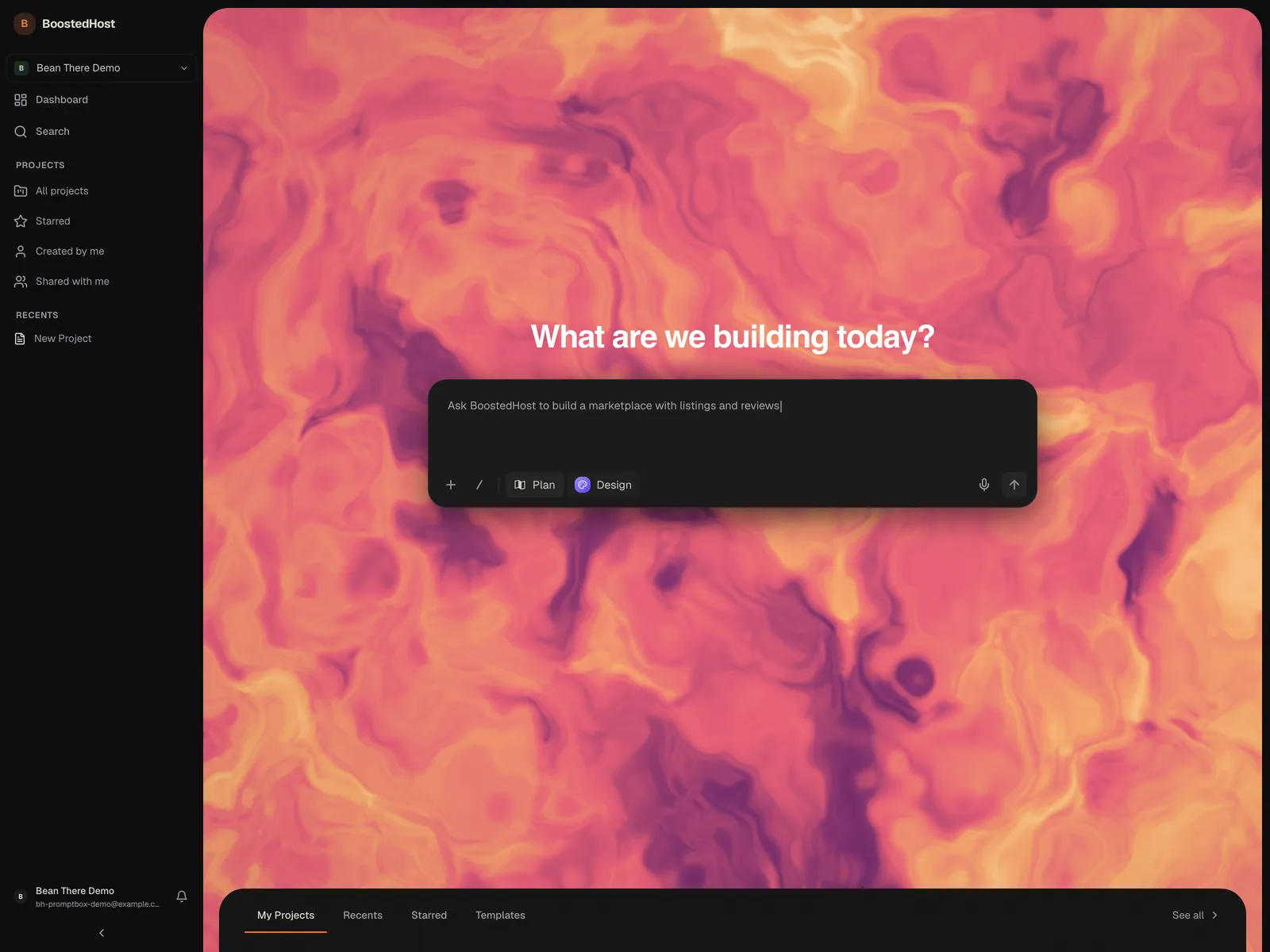 A customer dashboard running under a host's own brand, with their logo, colours and a custom background