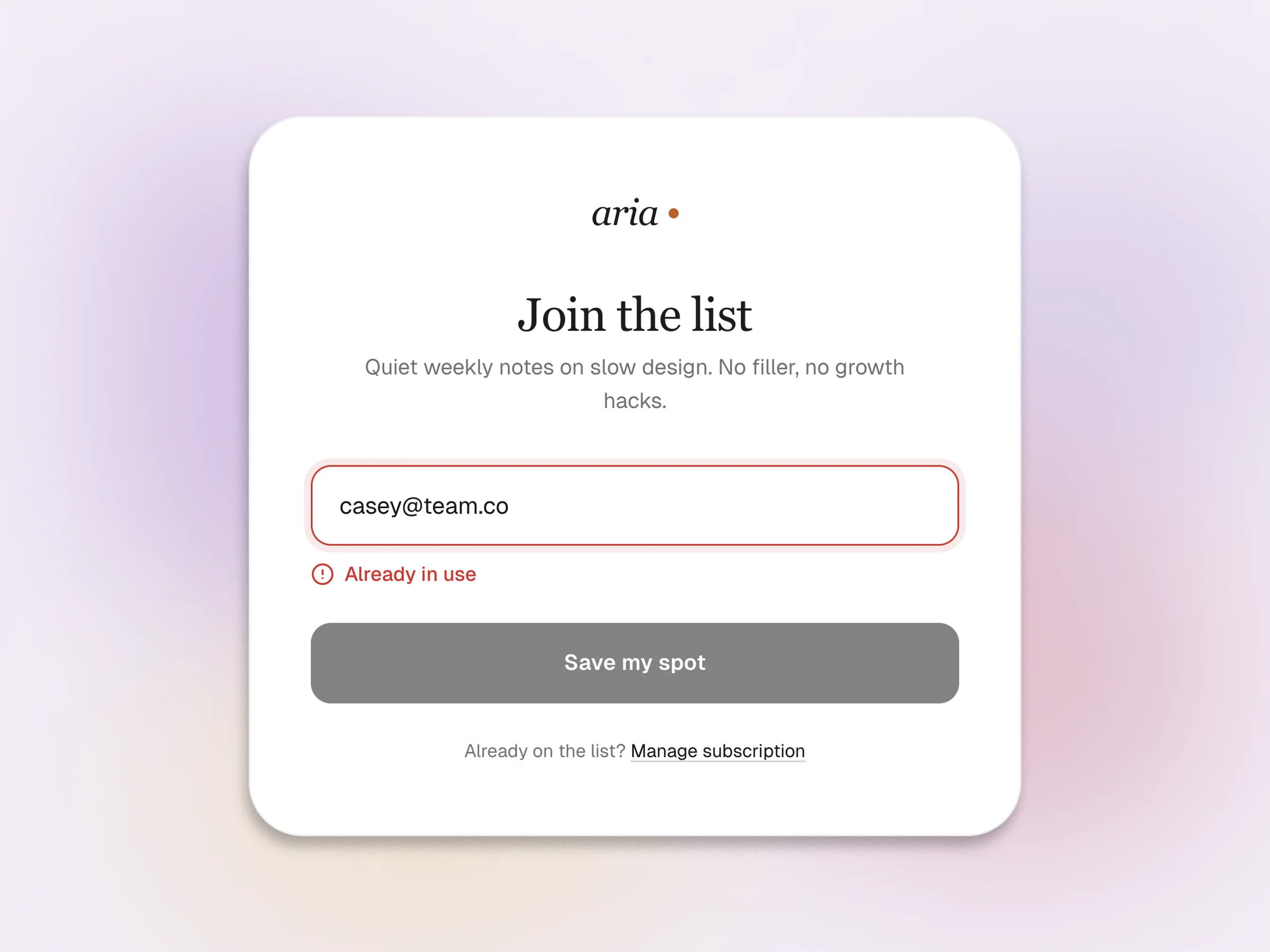 A form input field with an inline validation error